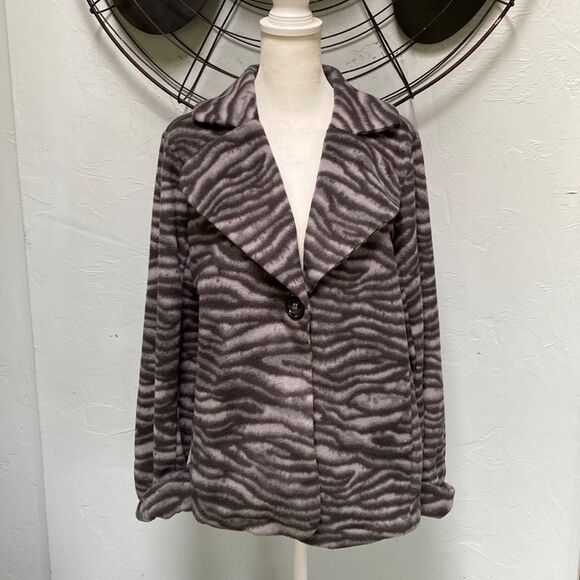 Susan Graver Zebra Print Fleece Jacket - Picture 1 of 7